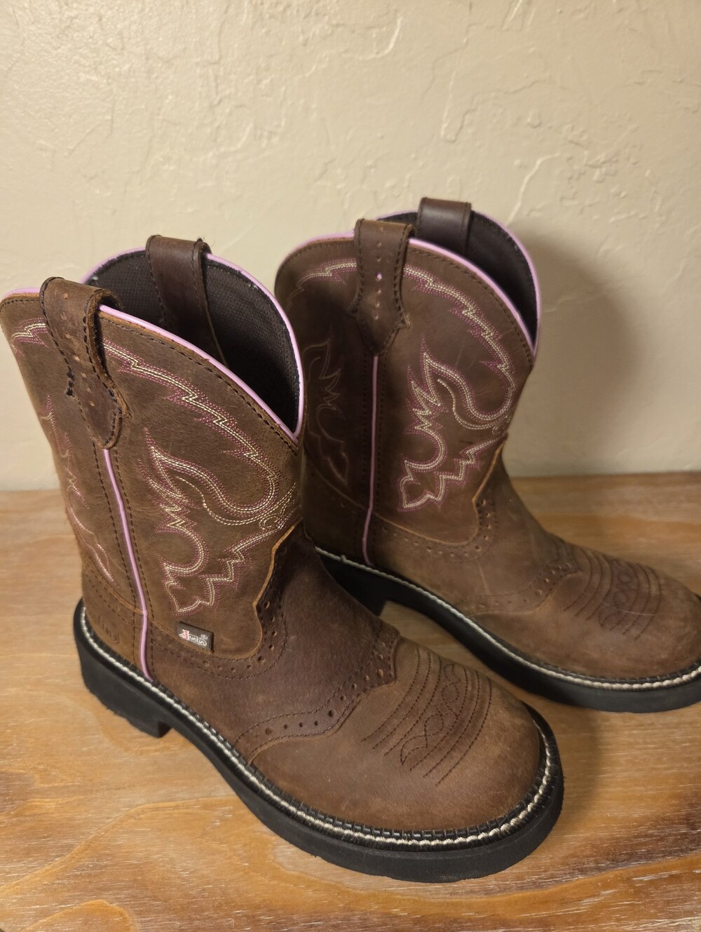 Justin Boots 7.5 Cowgirl Western Brown Pink Leather Rodeo GY9903